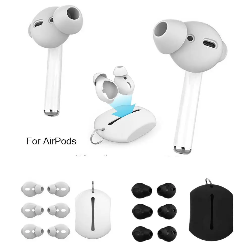 3 Paar Silikon-Ohrhörer-Abdeckungen mit Kopfhörer-Tasche für Apple Airpods Bluetooth-Headset-Zubehör