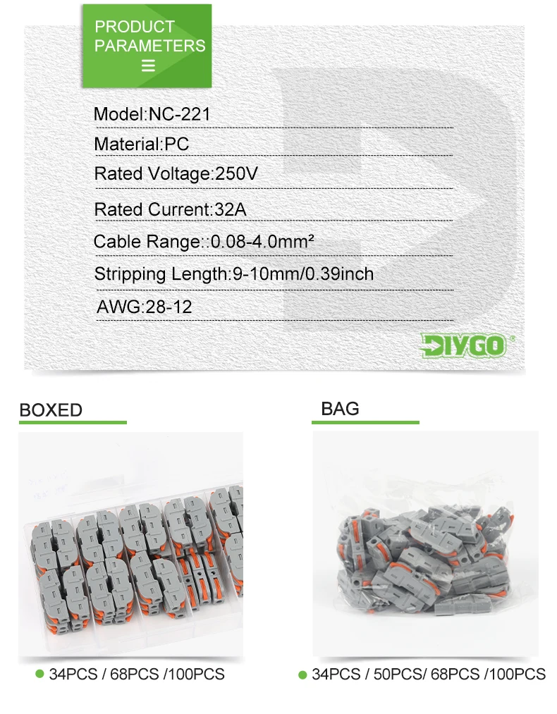 DIY GO Quick Splicing Multiplex Butt Wire Connector Compact Electrical Cable Terminal Block Home Wiring Connectors Junction Box – Detail 2