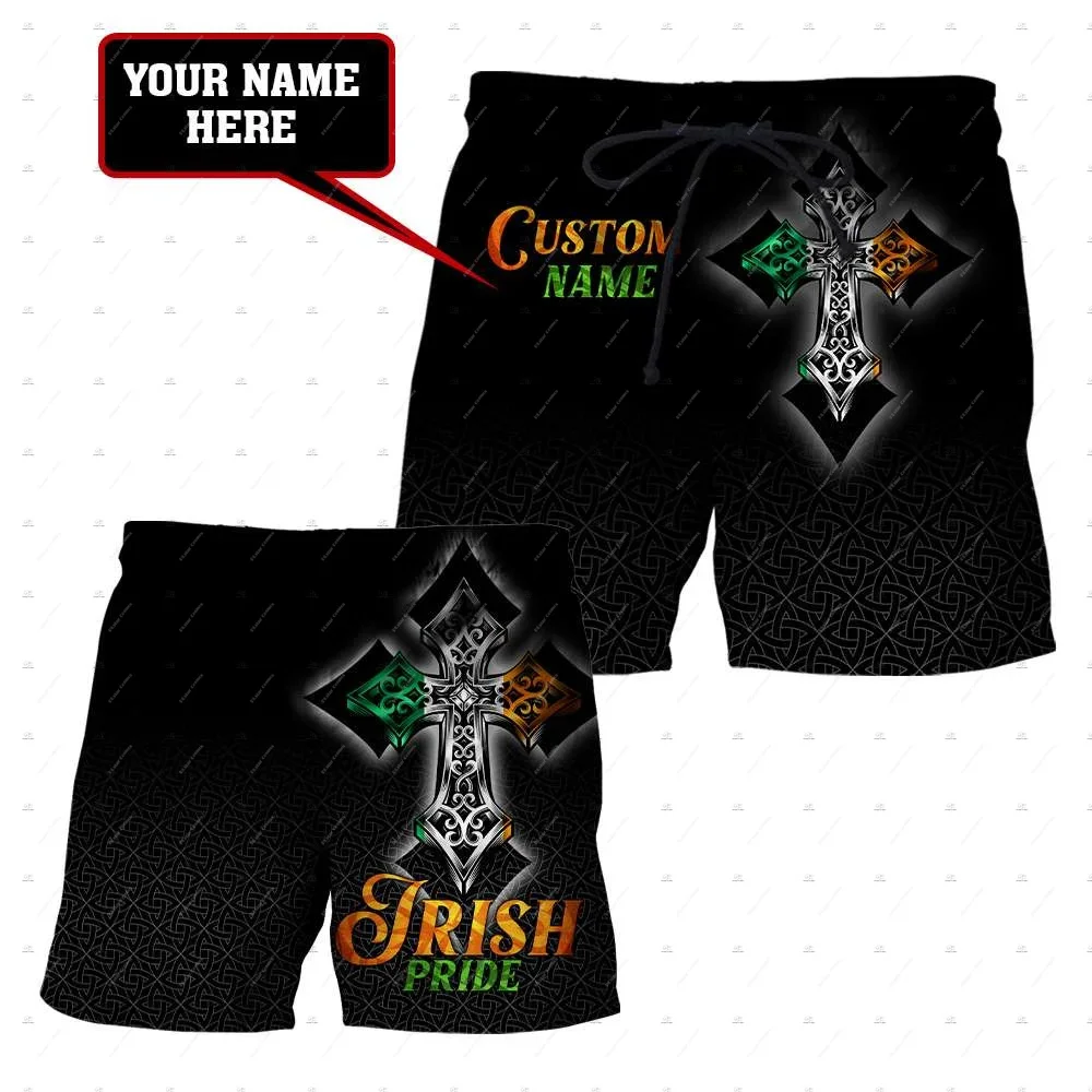 

Пользовательское имя, ирландский флаг страны Ирландии, винтажные летние пляжные шорты с 3D принтом в стиле Харадзюку, повседневные пляжные шорты, брюки X5