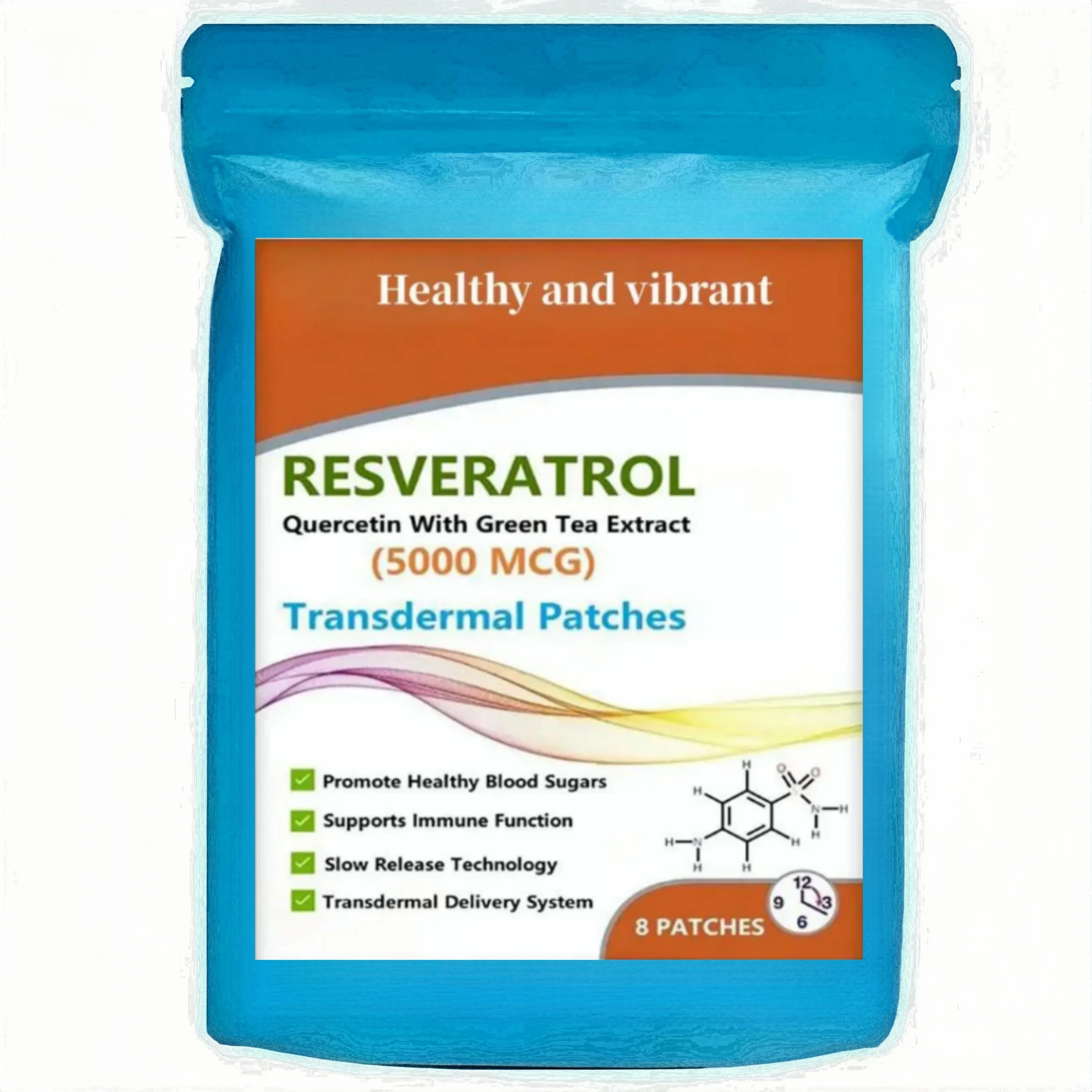 Resveratrol, Quercetin With Green Tea Extract Maximum Strength 5000 Mcg Transdermal Patch Premium Formula Anti-aging Antioxidant