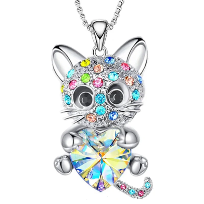 Originality Cute Stainless Steel Animal Cat Zircon Necklace Fashion Necklace for Women Stainless Steel Jewelry Halloween Gift