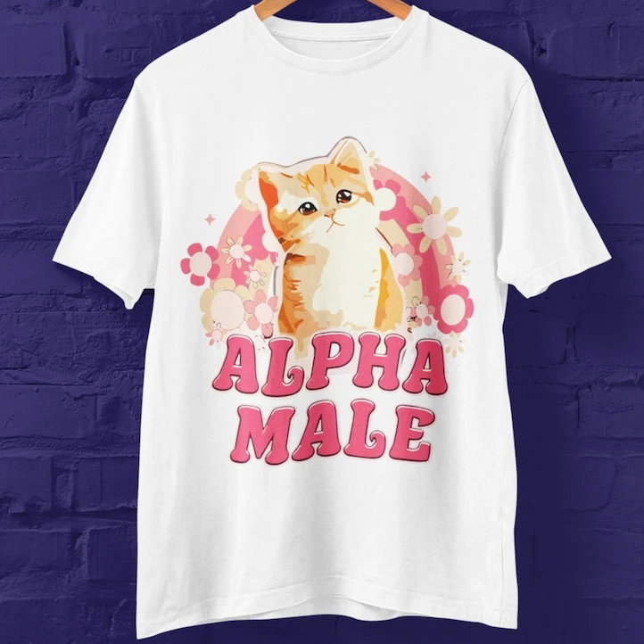 Alpha Male Male Funny Meme Tshirt Cute Cat Meme Tee Summer Sweatshirt Pattern Printing Tee Top Cat Lover Gift Summer Cotton Tees