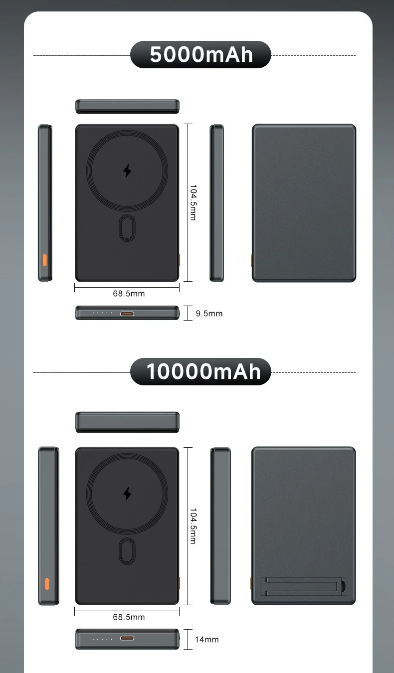 10000mAh Magnetic Wireless Ultra-thin Power Bank for Smartphones, Two-way Fast Charging Mobile Power Source for Mobile Phones.