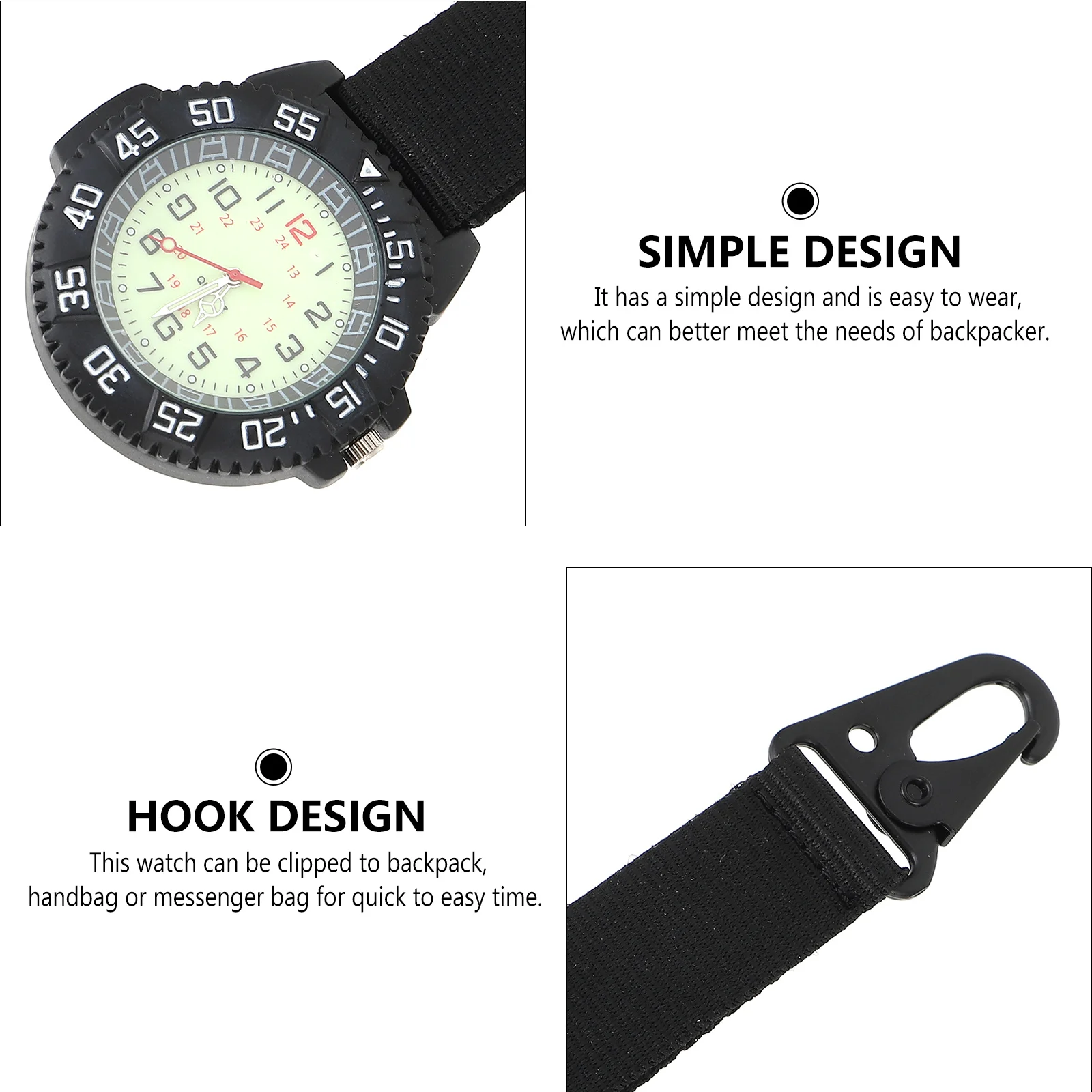 Lightweight Backpacker Clip Watch with Digital Dial Carabiner Design Outdoor Pocket Watch for Hiking Mountaineering Camping