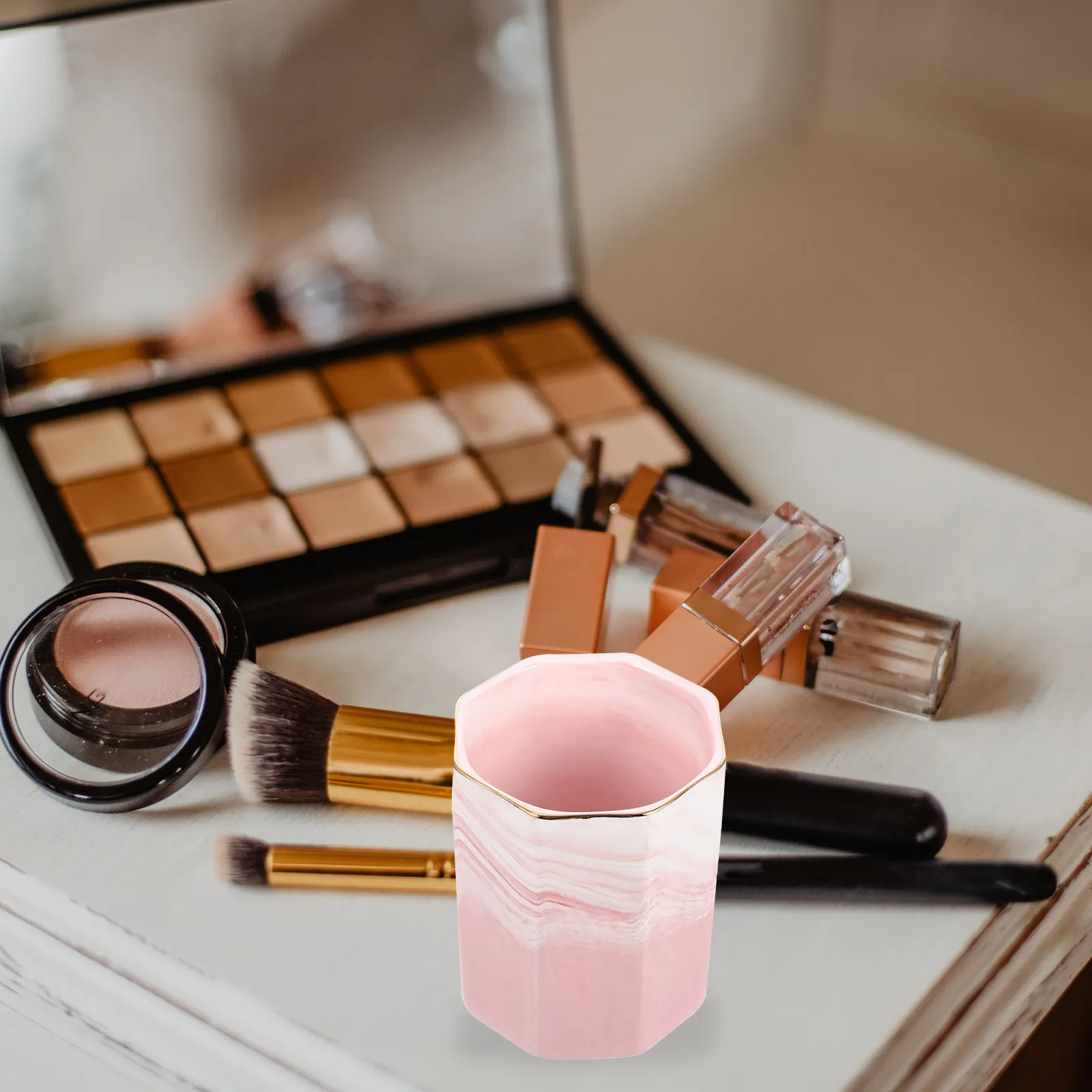 Premium Marble Ceramic Makeup Brush Holder Cup Multifunctional Organizer for Vanity Desk Dorm Apartment Camping Dust Free