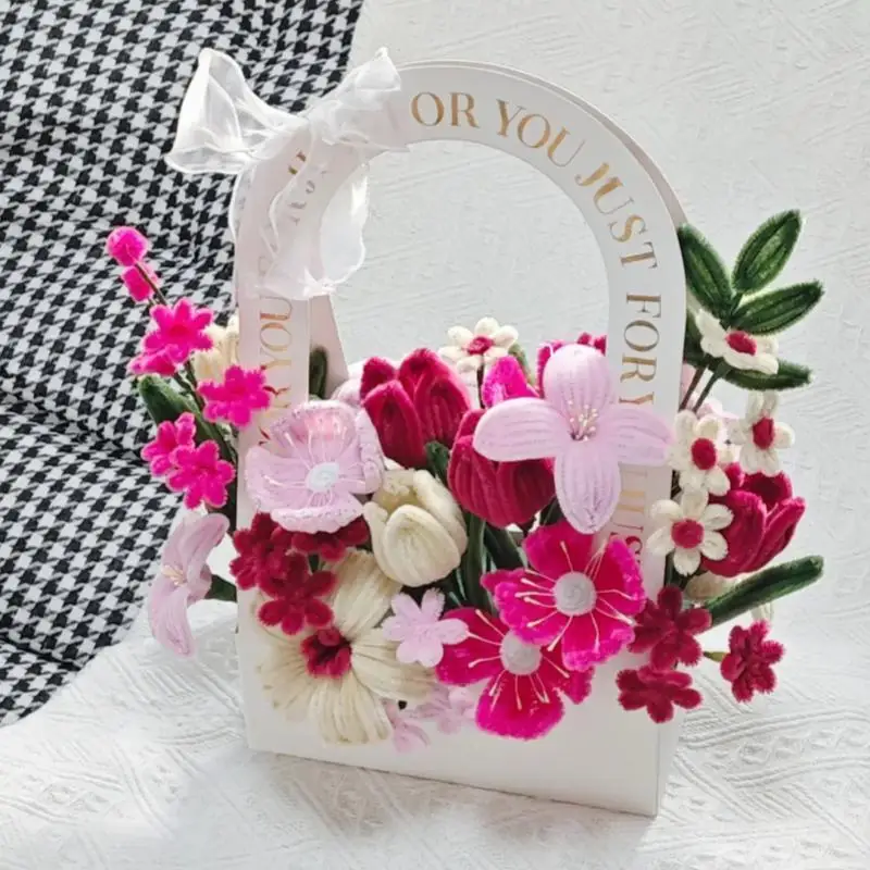 DIY Twisted Stick Flower Box Bouquet Assembly Kit Creative Gift for Mom Friend Girlfriend Short Sleeve T-Shirt Material