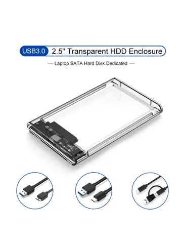 3.0/3.1 HDD Enclosure  2.5inch SATA SSD Hard Drive Case with 5Gbps Transfer Speed and Transparent Design Mobile External Housing