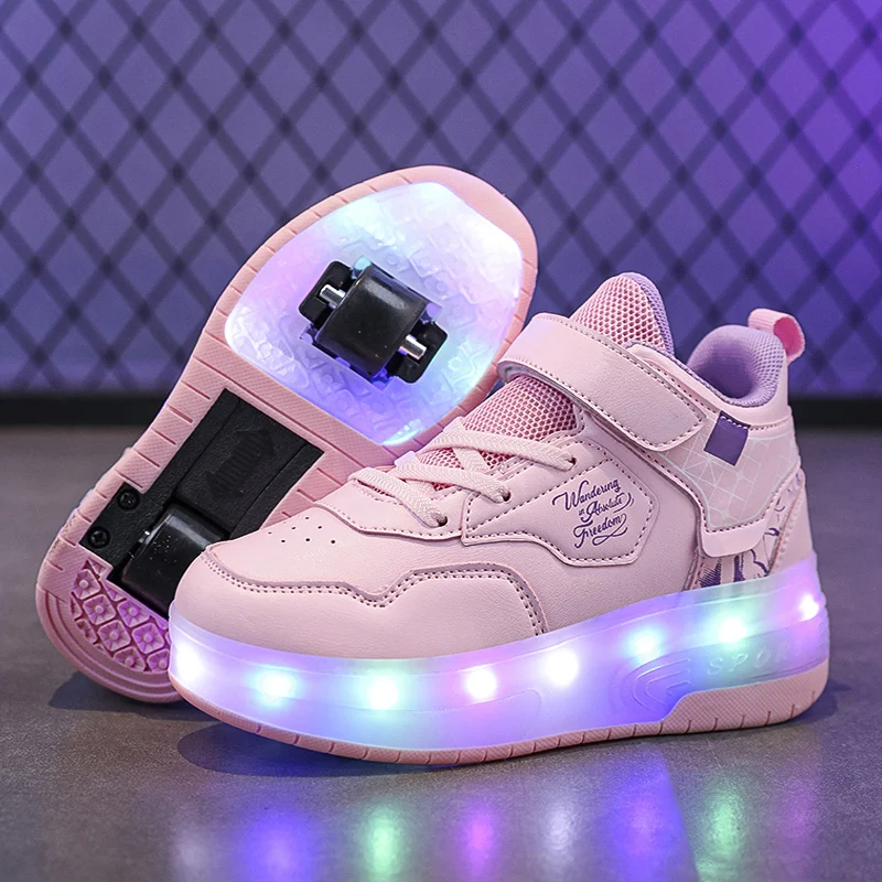 

USB Charging Roller Skates Shoes For Kids Boys Girls LED Light Two Wheel Sneakers Children Glowing Shoes Sport Casual Flat Shoes