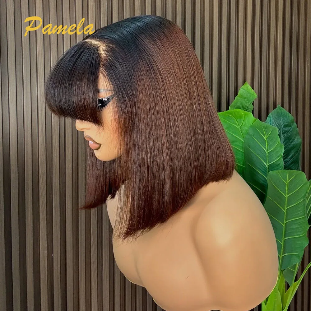 250% الكثافة أومبير 1b 4 العظام الملونة مستقيم 13x4 الدانتيل الشفاف أمامي شعر الإنسان غلويليس شعر مستعار مع الانفجارات جاهزة لارتداء #2