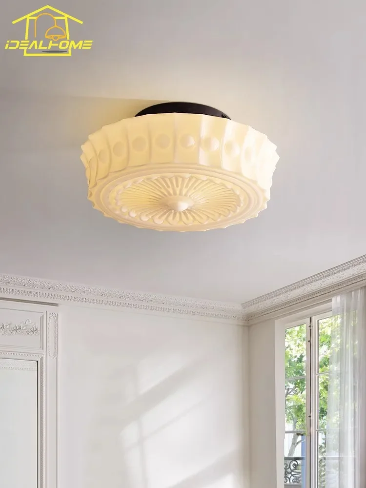 

French Retro Medieval Cream Glass Ceiling Lights LED E27 Home Decorative Ceiling Lamp Bedroom Living Room Restaurant Kitchen Bar