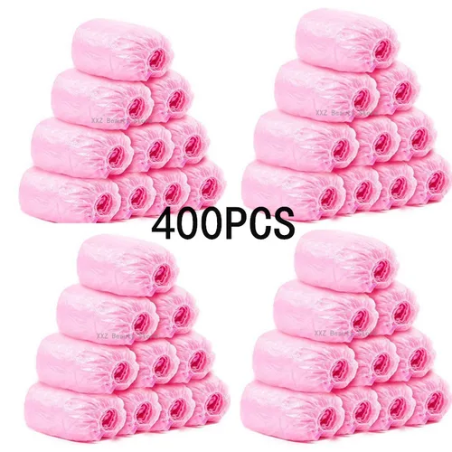 Imagen 2 del producto 100-500 Uds cubierta de zapato de plástico rosa cubierta de zapato impermeable desechable cubierta de pie antideslizante de plástico cubierta de zapato interior uso doméstico
