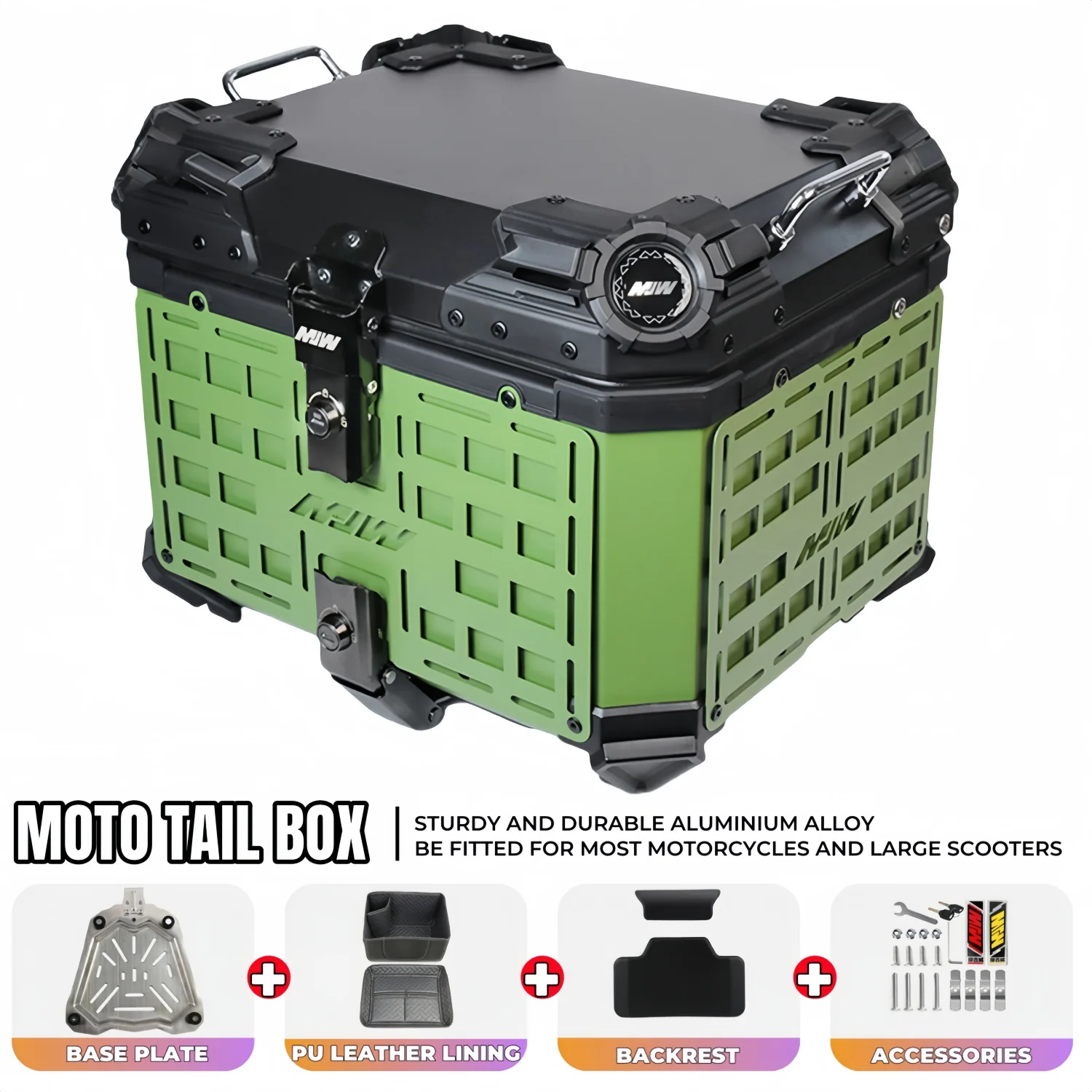 Thicken Armor Design Motorcycle Tail Box Durable Aluminium Alloy Motorcycle Top Box Outdoor Travel Motorbike Trunk Luggage Cases