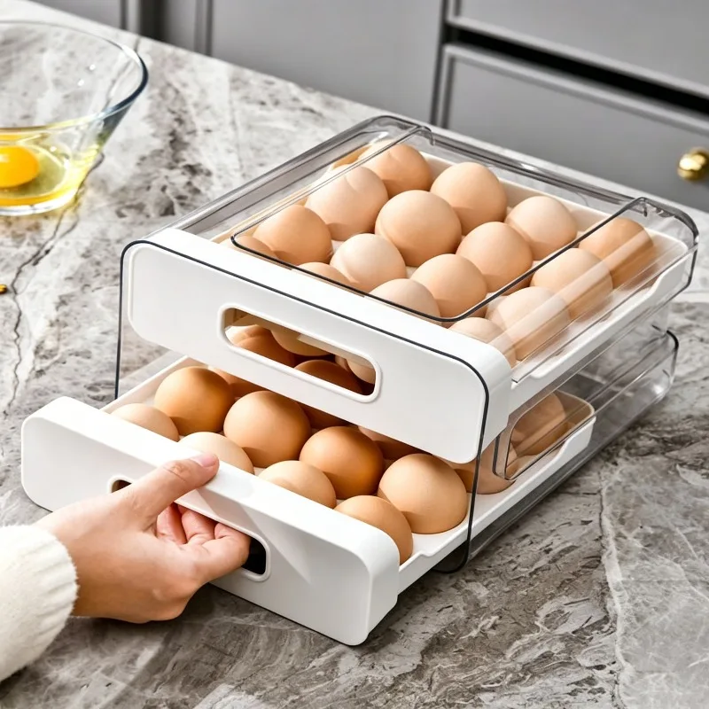 

Double-layer Capacity Pull-out Drawer Refrigerator Egg Storage Box Egg Storage Fresh-keeping Box 32 Grid Egg Box