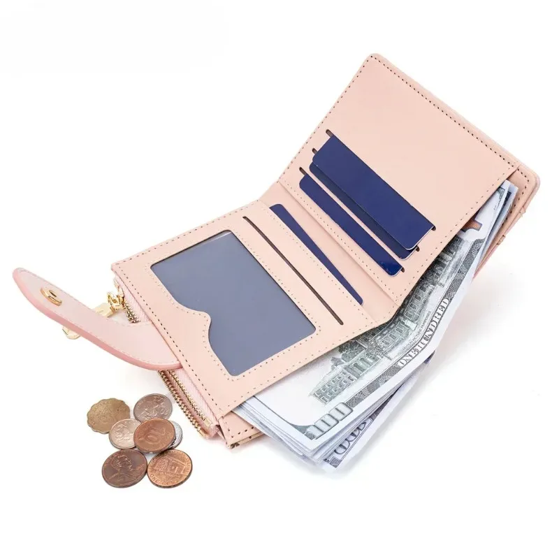 

Women Short Wallets PU Leather Female Bifold Purses Cute Bear Card Holder Wallet for Girl Small Zipper Wallet with Coin Purse