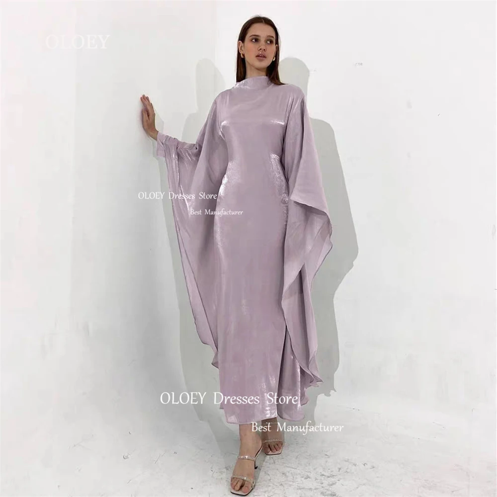 

OLOEY Glittery Purple Evening Dresses High Neck Long Sleeves Prom Dresses Wedding Party Gowns Ankle Length Custom Made