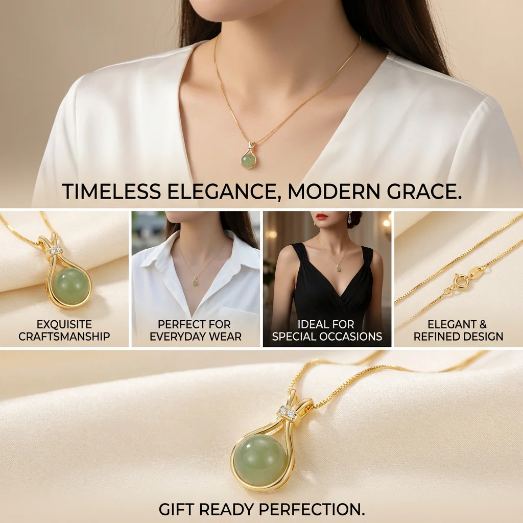 Zierliche grüne Wassertropfen-Anhänger-Halskette für Frauen, minimalistische Imitation von Jade, Glücksbeutel, goldfarbene Kette, ästhetisches Schmuckgeschenk – Detail 3