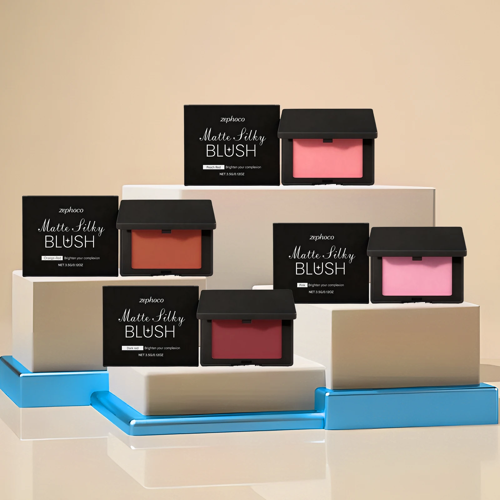 Matowa paleta pudrów do różu Monochrome Naturalny efekt różu Zmiękczający Jedwabisty kolor brzoskwini Konturowanie twarzy Długotrwały Wodoodporny Makijaż policzków