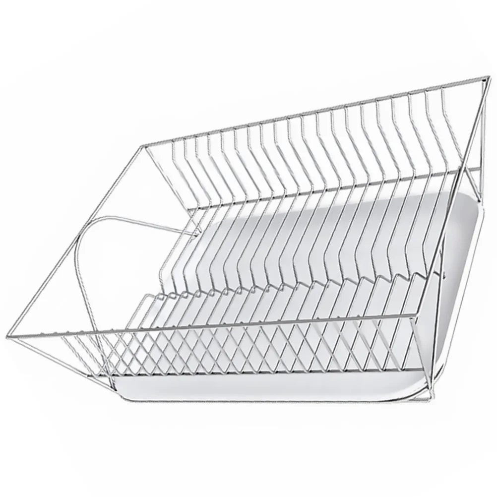 

Stainless Steel Dish Rack Tableware Draining Bracket with Bottom Water Tray Kitchen Supplies Storage Organizer Drainer