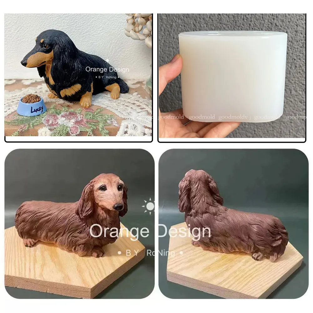 Large Size Dachshund Silicone Mold Pet Dog Souvenir Plaster Resin Mold Squatting Dachshund Animal Handmade Mold