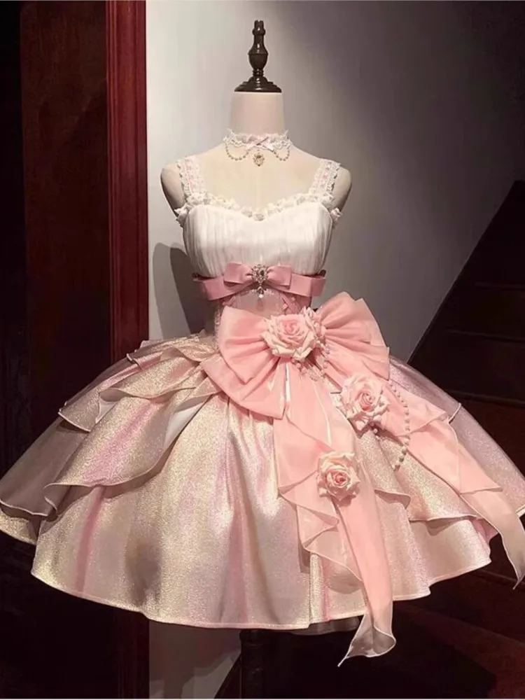 

Rose Heart banquet wedding Student Day coming-of-age ceremony host pink dress