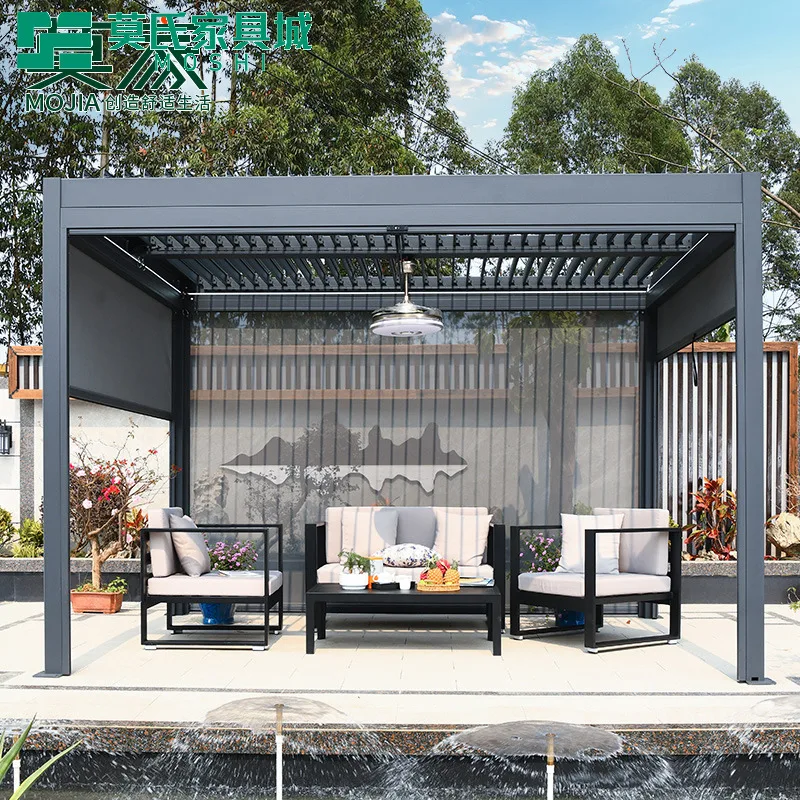 Outdoor pavilion courtyard aluminum alloy automatic telescopic rain canopy electric leisure garden villa sunshade