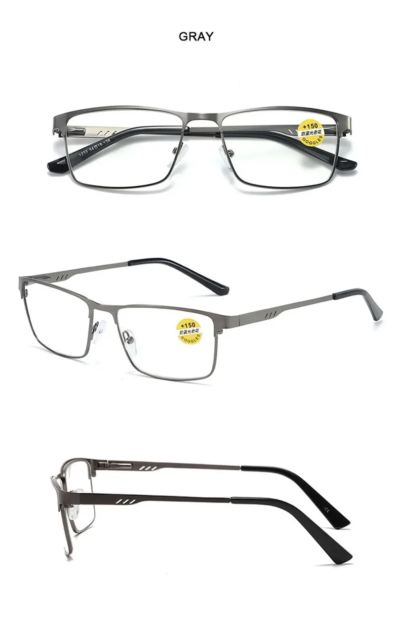 Männer Business Lesebrille Legierung Großen Rahmen Männlich Anti Blau Licht Hyperopie Presbyopie Brillen + 0,75- + 4 – Detail 4