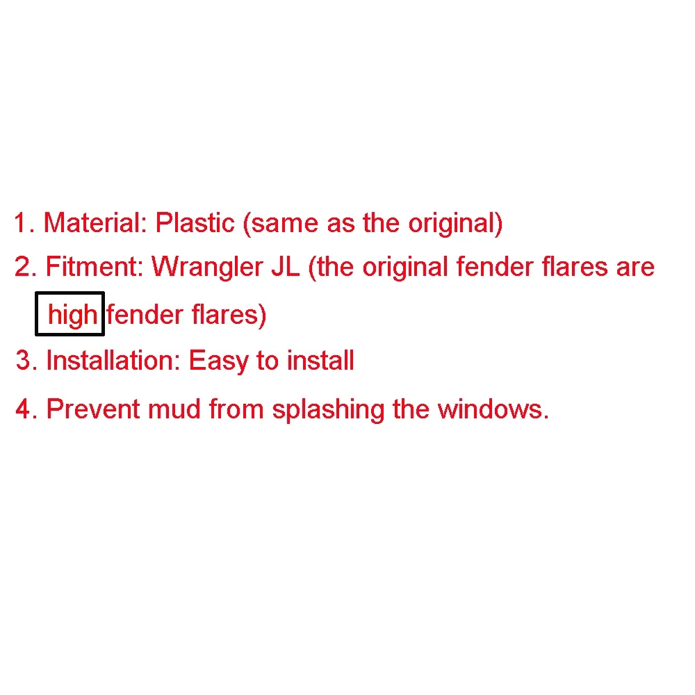 Lantsun JL1280-6 plastic small fender for jeep for wrangler JL original high fender flares extension strips 4pcs/set