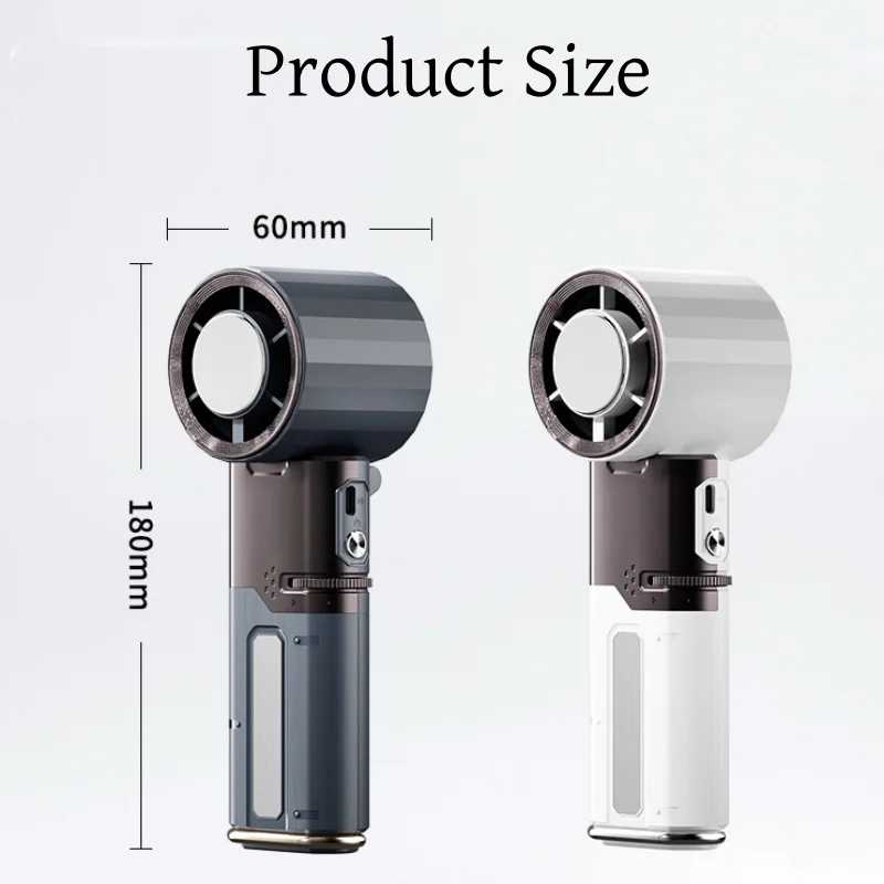 Portable Handheld Turbo Fan with Ice Compress, 6000mAh Rechargeable USB Fan, 135° Tilt Foldable Fan with Built-in Type-C Cable