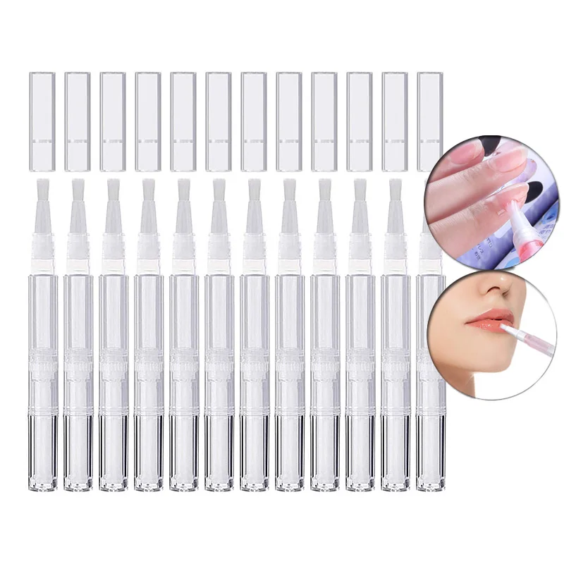 50pcs 3ml 5ml Empty Twist Pen Nail Oil Pen Reusable Container Nail Art Treatment Manicure Soft Brush Pen For Nail Cuticle Oil