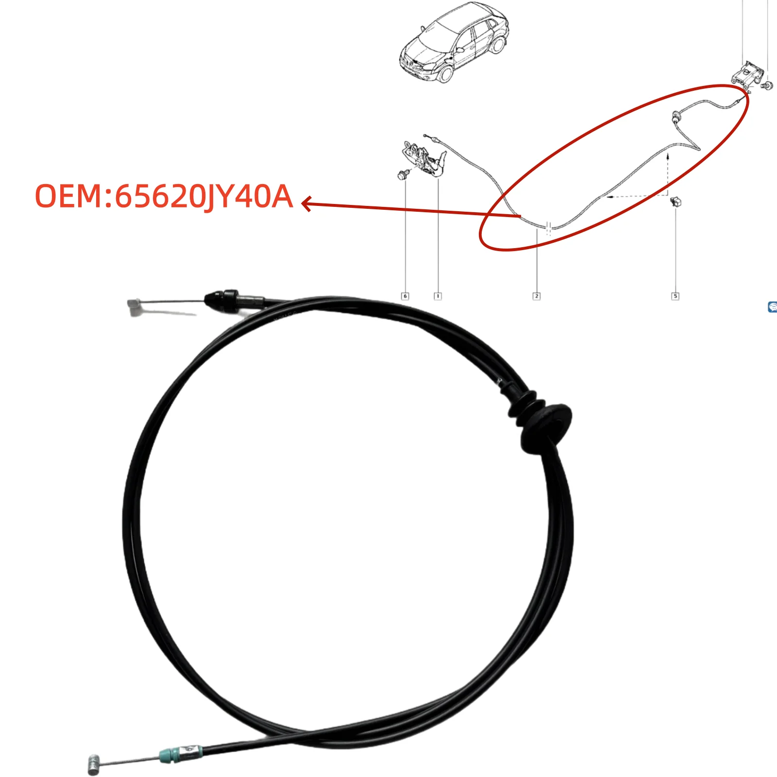 

65620JY40A For Renault Koleos Original factory hood pull cord Bonnet pull cord fuel filler flap pull cord