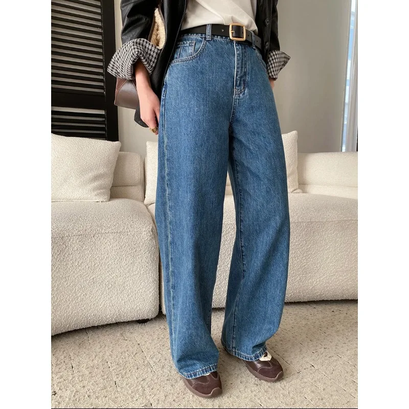 

Women Wide Leg Pants Jeans Solid Denim Trousers Full Lenth High Waist Zipper Straight Loose Y2k Streetwear Casual 2026 Spring