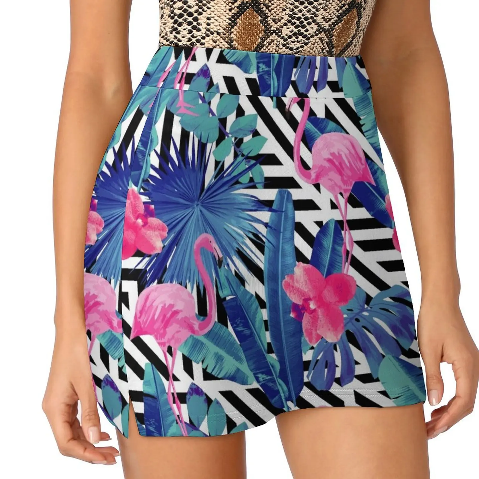 

Pink Flamingo Tropical Jungle Leaf Mini Skirt Clothes for summer short skirts for women