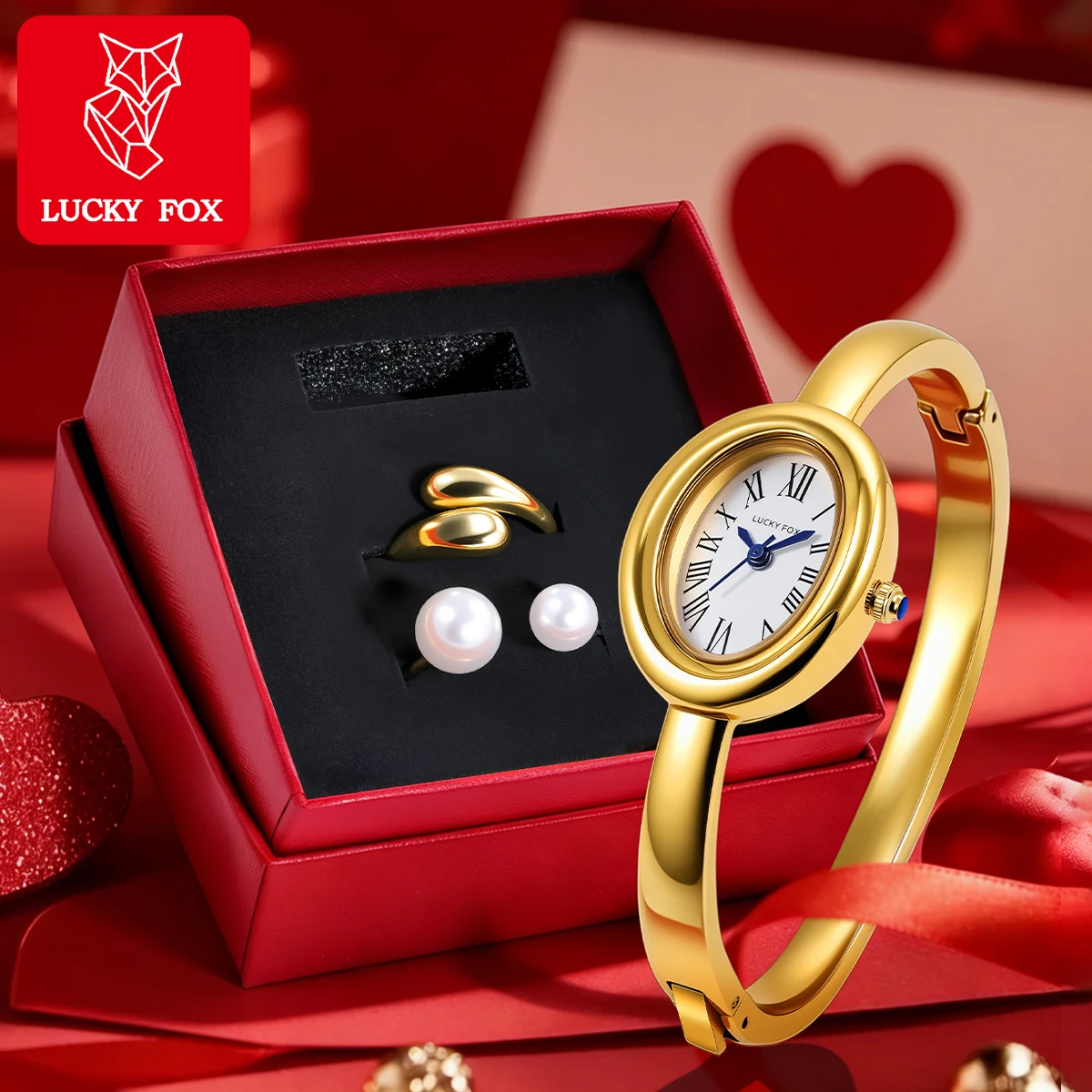 

Набор женских модных наручных часов LUCKYFOX с кварцевым механизмом, золотистые, миниатюрные, в подарочной коробке