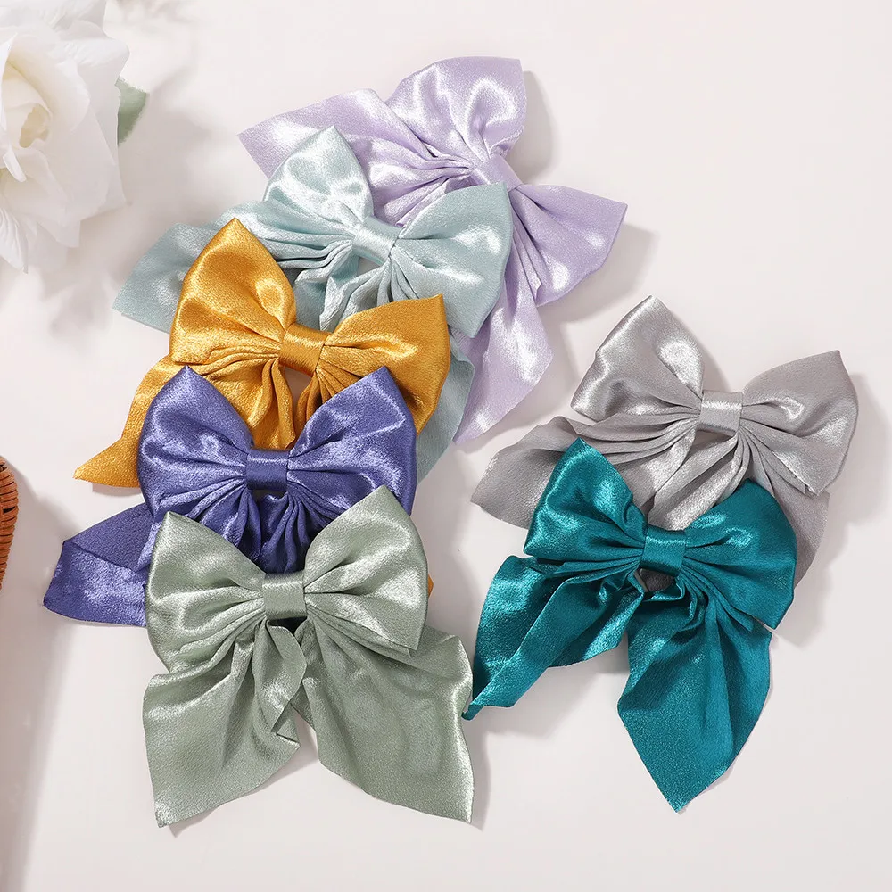 10 Stück zufällige Farbe elegante Schleife Band Haarspange Satin Federklammer Haarnadel Retro Stirnband mit Clips Mädchen Haarschmuck