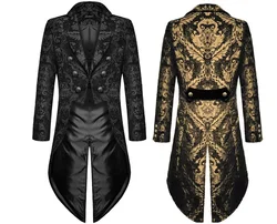 Medieval Steampunk Tailcoat Halloween Costumes for Men, Renaissance Pirate Vampire Gothic Jackets Warlock Frock Coat Printing