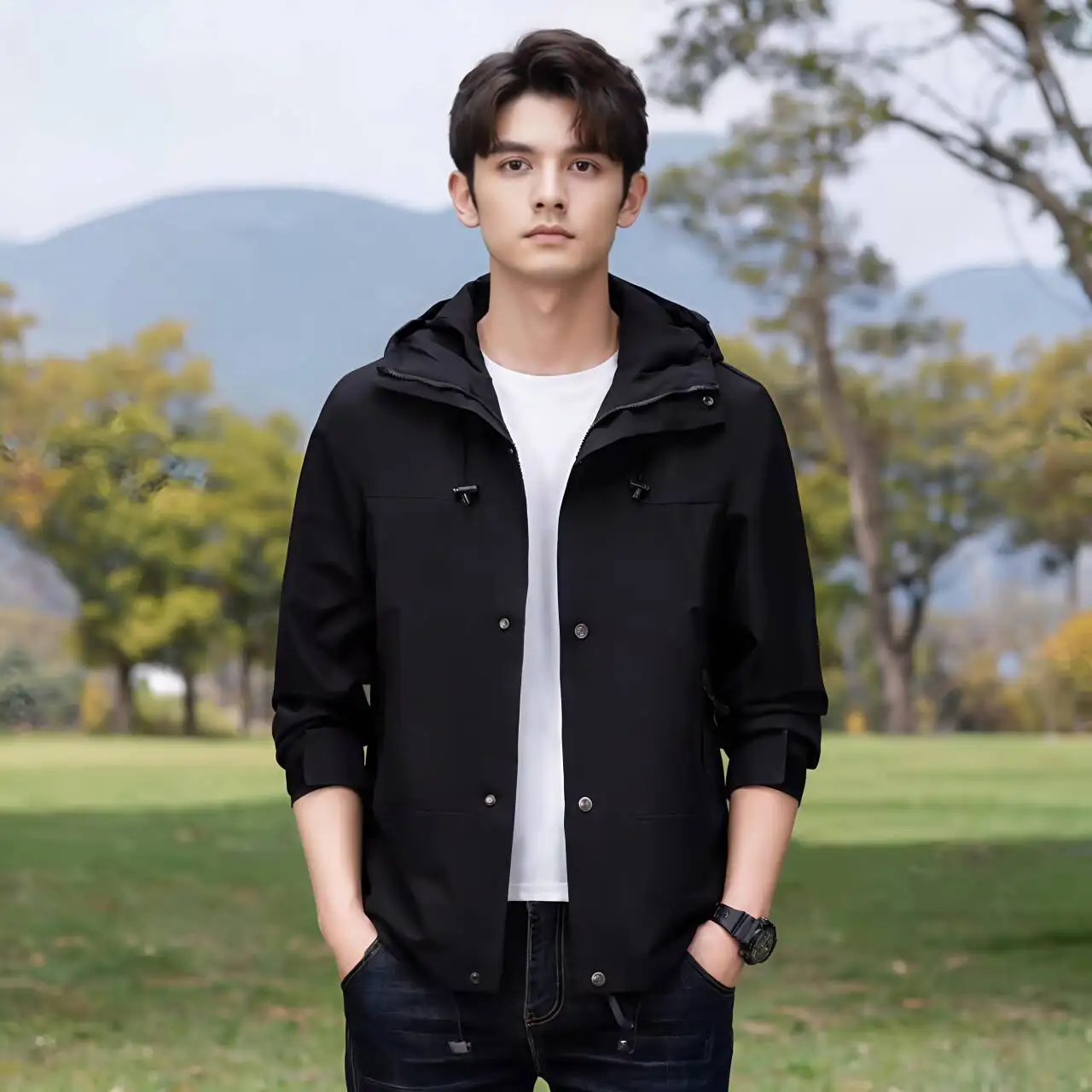 

Мужские куртки с капюшоном Urban Adventure, регулируемые манжеты спереди на молнии и дизайнерское пальто с цветными блоками, весенне-осенняя верхняя одежда, размеры S-4XL