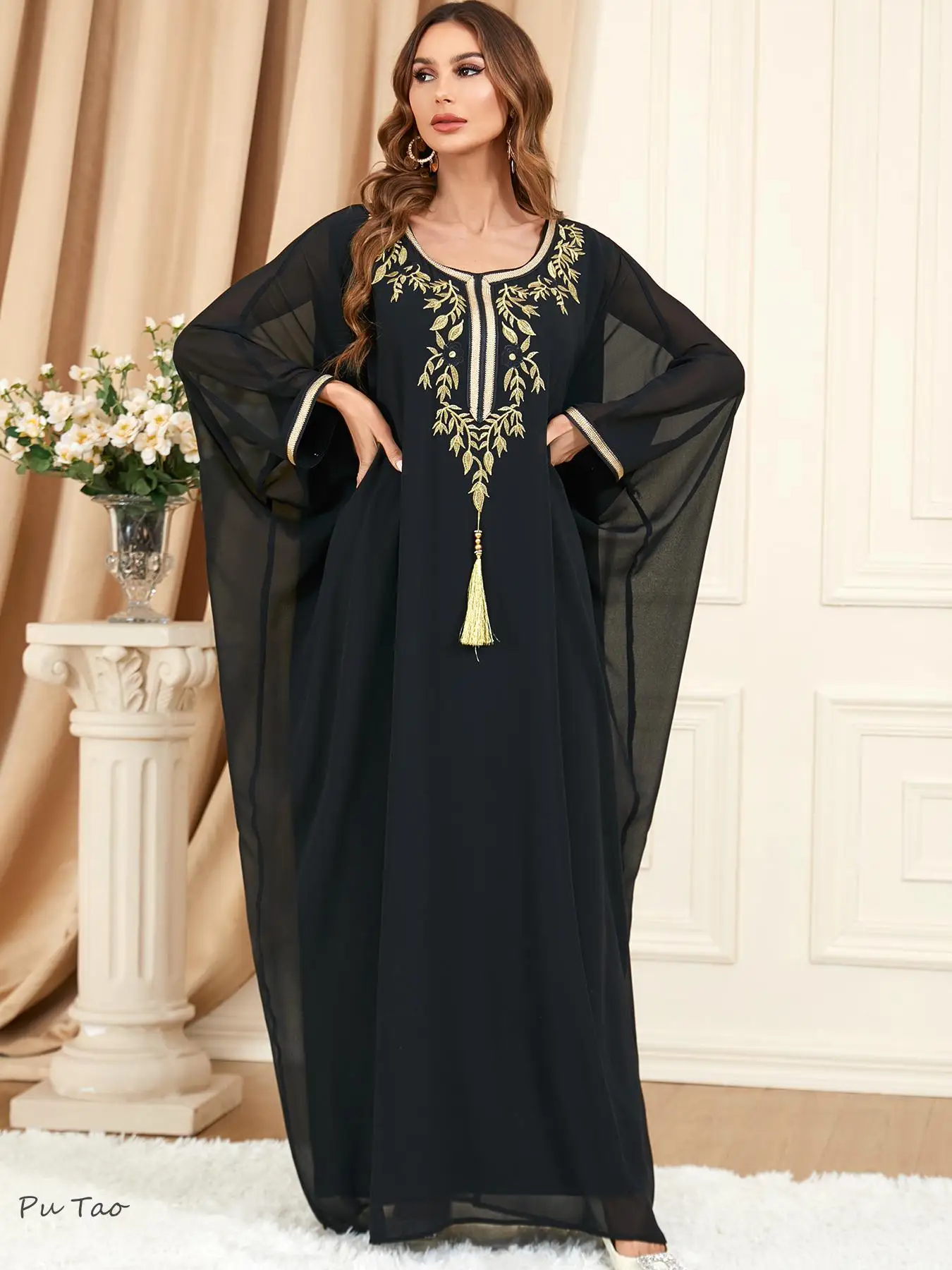 African Muslim Caftan Abaya for Women Dress Summer Bat Sleeve Long Abaya Oversized Loose Robe Vestidos Moroccan Kaftan Elbise