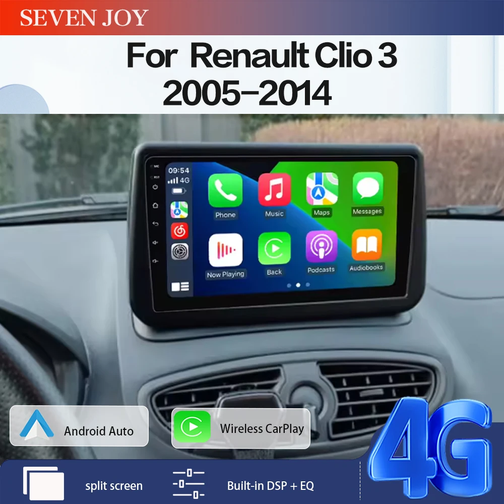 For Renault Clio 3 2005-2014 Android Car radio  screen Carplay Android Auto, GPS Navigation, Bluetooth, FM radio
