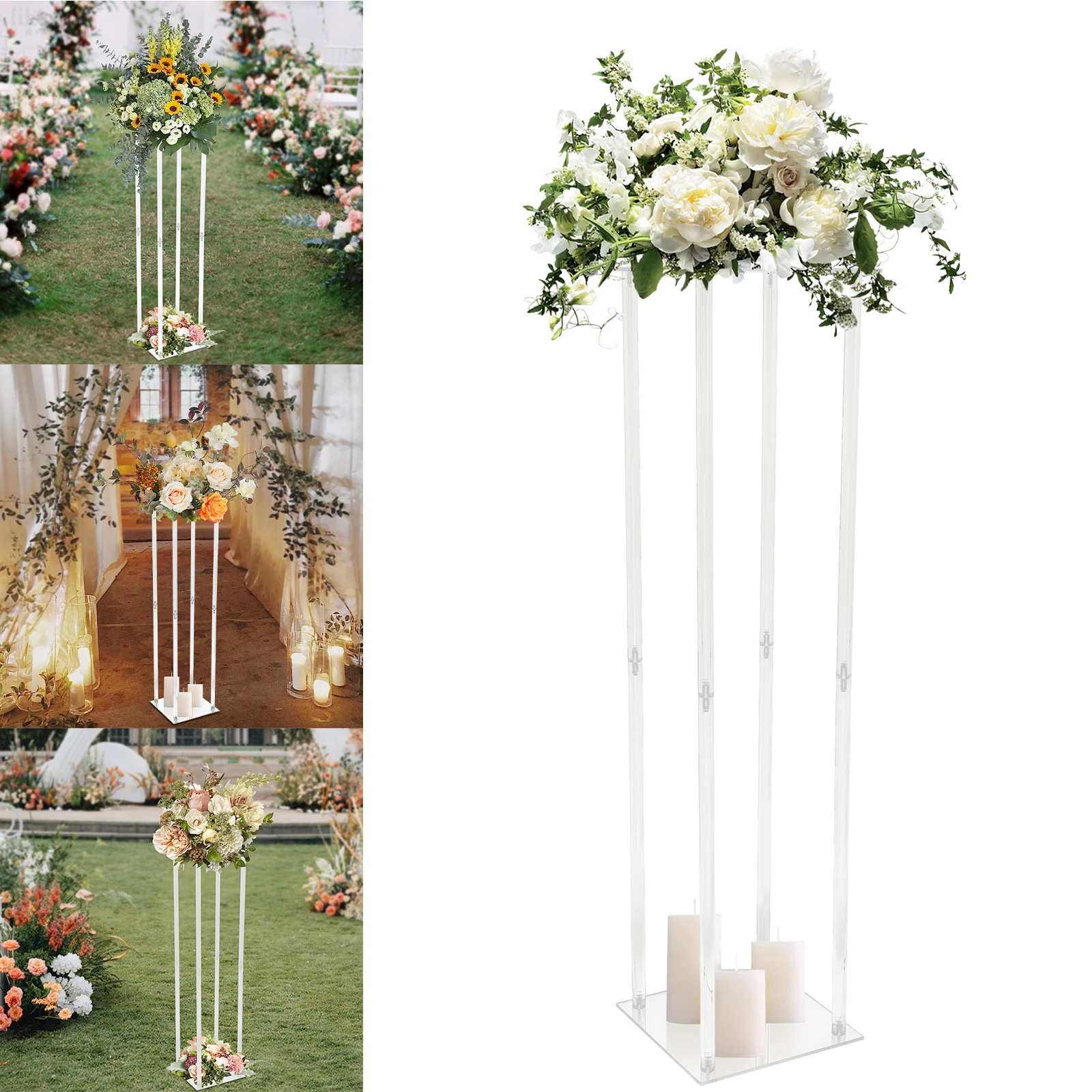 100cm Acrylic Wedding Geometric Flower Vase Column Stand Wedding Flower Stand