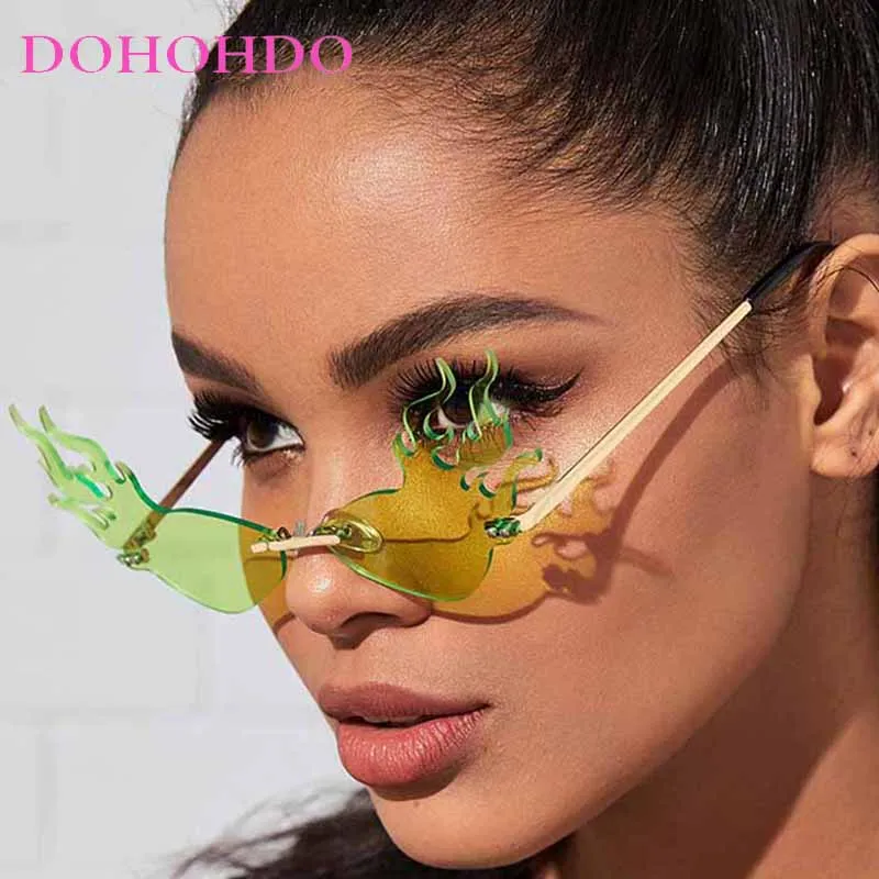 

Luxury Fashion Rimless Fire Sunglasses Women Men Vintage Metal Small Frame Wacky Shades Outdoors Hip Hop Party Sunglasses UV400
