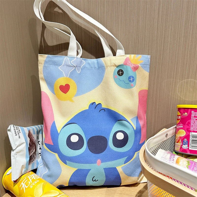 Bolsos de hombro de lona de dibujos animados Kawaii Lilo Stitch, bolsos escolares de gran capacidad, regalos para niñas