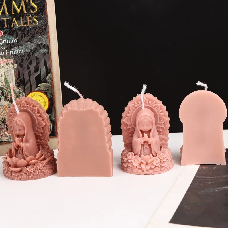 3D Mini Virgin Mary Silicone Candle Mold Lotus Prayer Madonna Religious Epoxy Resin Soap Mould Praying Rose Saint Mold Home Dec