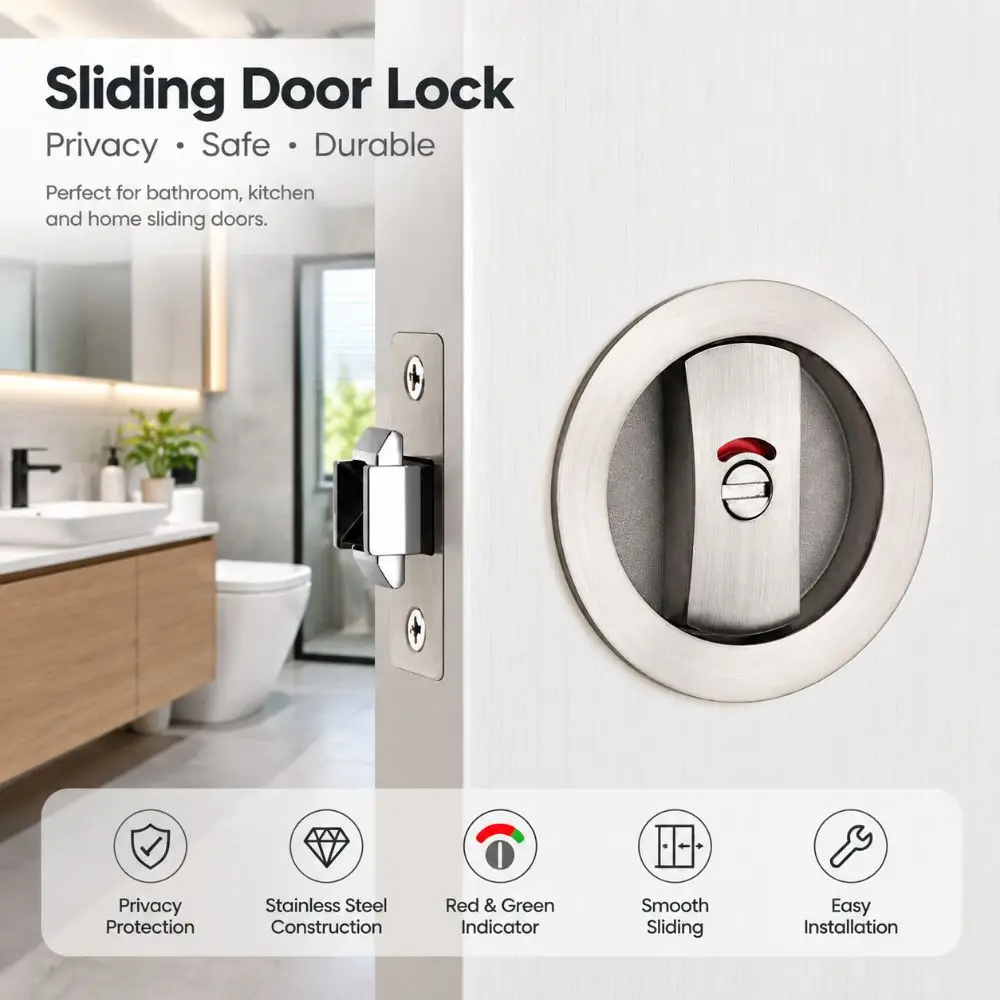 Premium Zinc Alloy Pocket Door Lock Versatile Self-Locking Keyless Lock Secure Sliding Privacy Lock Home