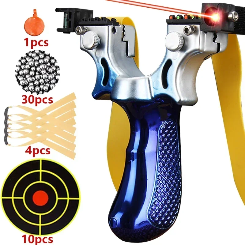 Aiming Laser Slingsshot Anti Slip Gradient Blue Slingshot Outdoor Hunting Shooting Rubber Band Steel Ball Practice Set Toy Guns