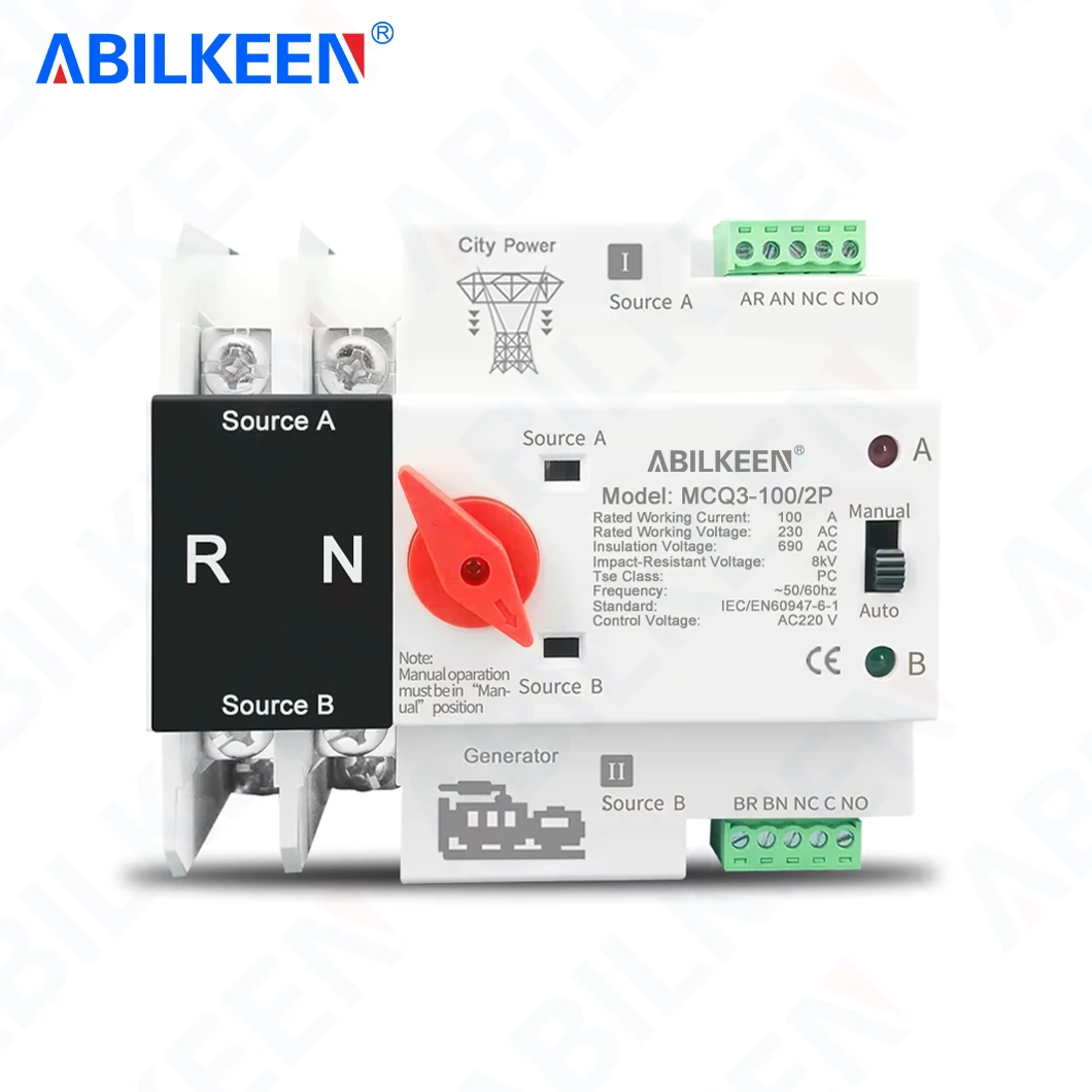 

Автоматический переключатель ввода резерва ABILKEEN 2P 110В/220В, 16А~100А, на DIN-рейку, для аварийного переключения двух источников питания