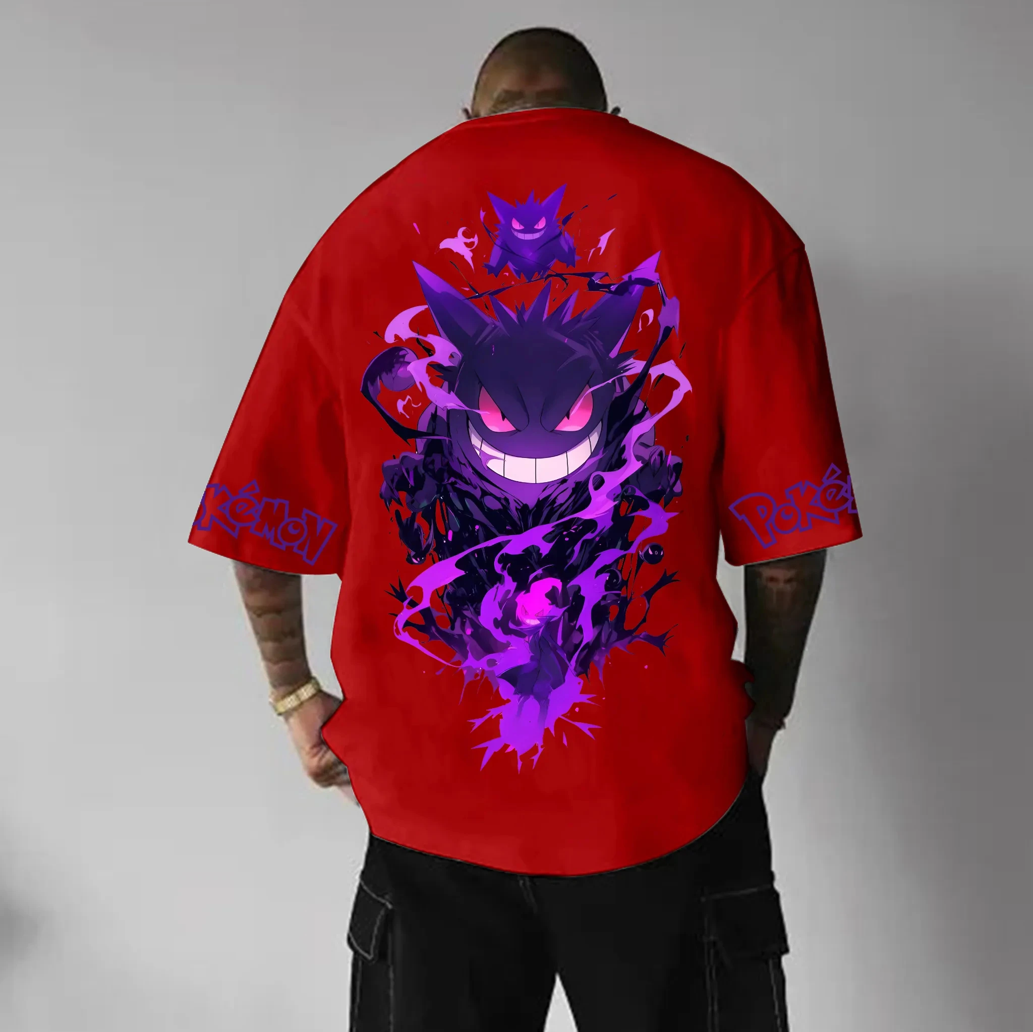 Pokémon Animation dérivés Gengar impression T-shirt hommes et femmes 2025 été surdimensionné ample coton rue tendance marque haut