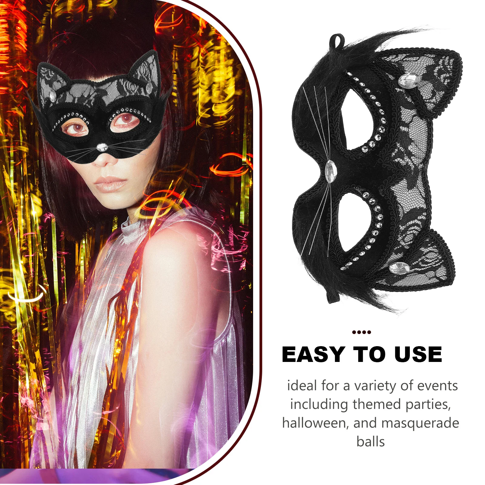 

Elegant Lace Cat For Men Women Masquerade Party Costume Accessory Festival Halloween Face Mask Lightweight Black Animal Head