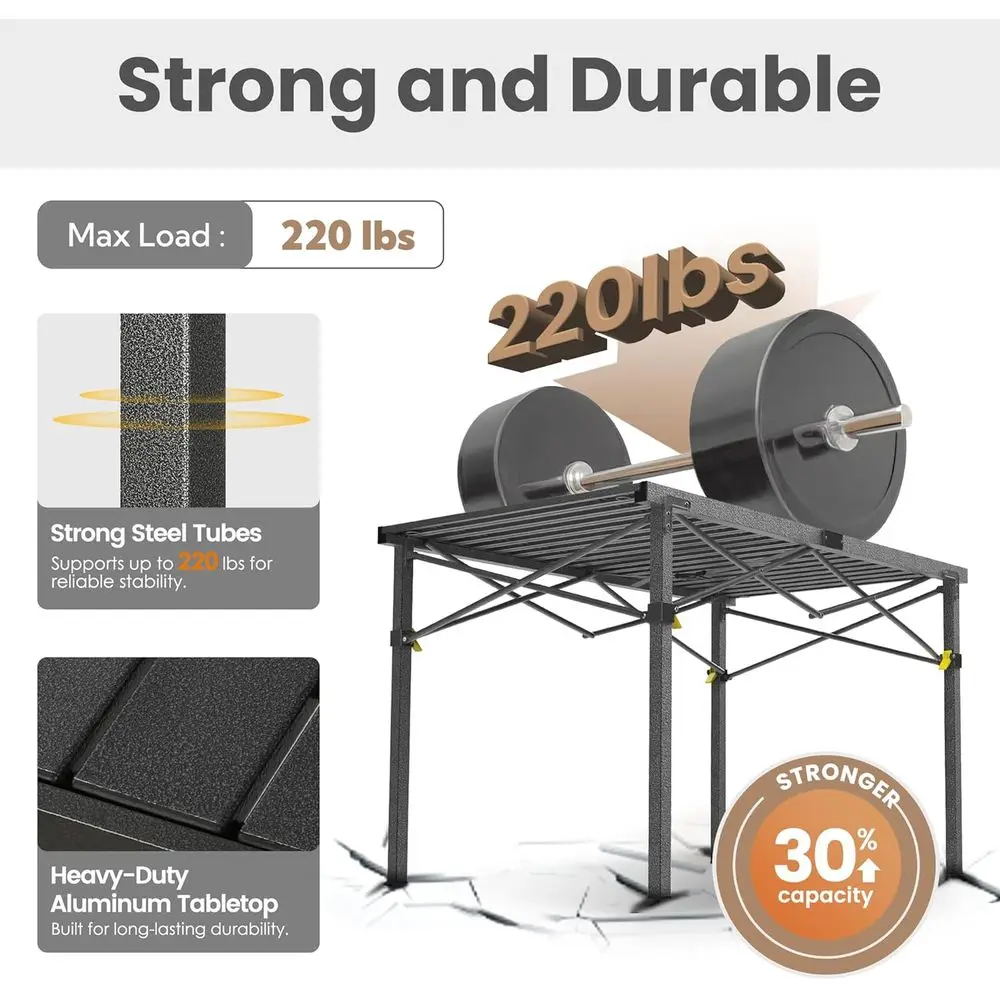 طاولة تخييم خارجية قابلة للطي تتسع لـ 2-6 أشخاص - قمة قابلة للطي من الألومنيوم، حقيبة حمل، سعة 220 رطلاً، مثالية للشواء والنزهات والظهر #4