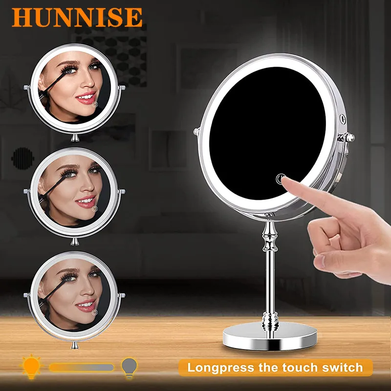 Chrome Desktop Makeup Mirror 7 Inch 3X Magnifying Bathroom Makeup Mirrors Dual Face Illuminated LED Bathroom Make-up Mirror