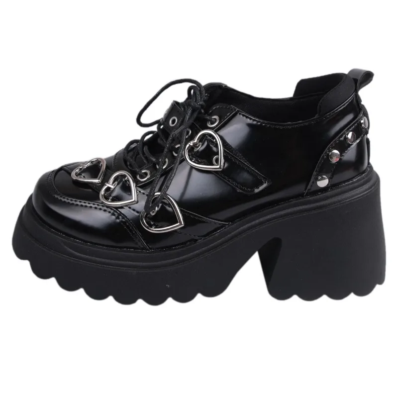 Retro Rock Shoes For Both Women New Dark Punk Leather Shoes Metal Niche Low Top Platform Shoes For Women Skórzane buty damskie